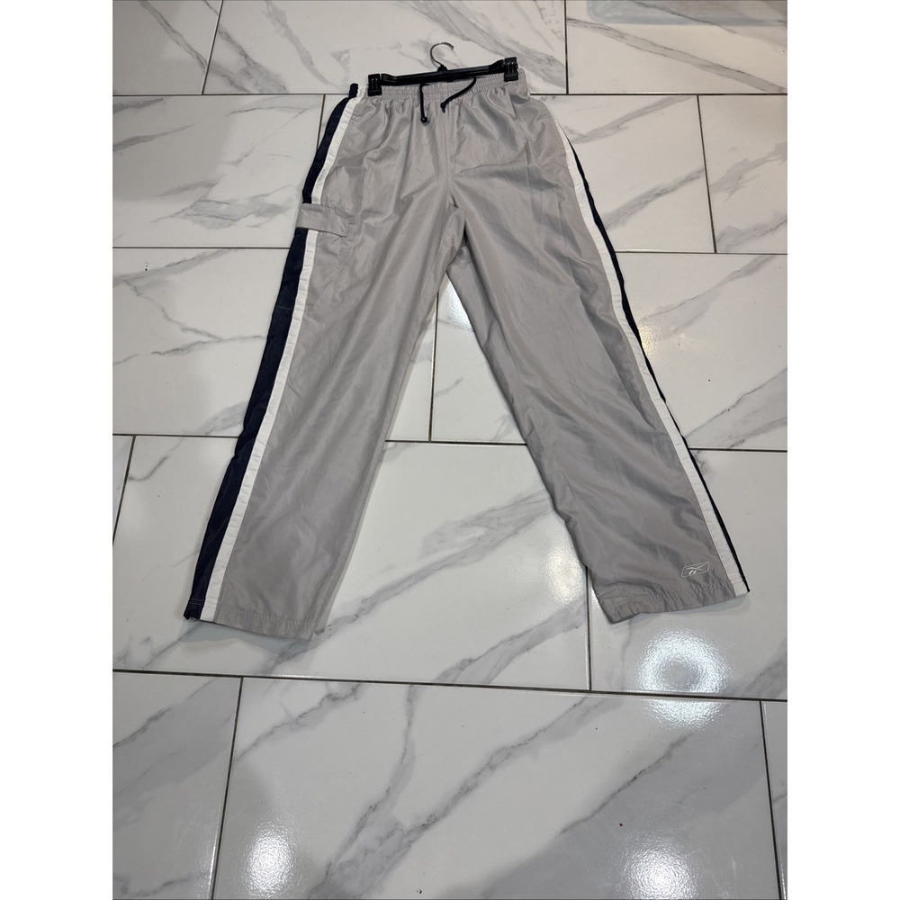 Reebok Mens Jogger Windbreaker Track Pants Grey Blue White Size M Zip Legs‎
